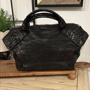 Diesel Black Croc-Embossed Satchel